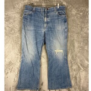Vintage Maverick Blue Bell Mens Light Wash Distressed Flare Jeans 40x30